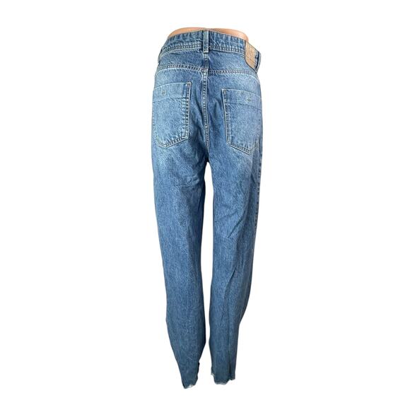 Zara Women's Blue High Waisted Raw Hem Skinny Straight Leg Denim Jeans Pants 6 - Picture 2 of 5